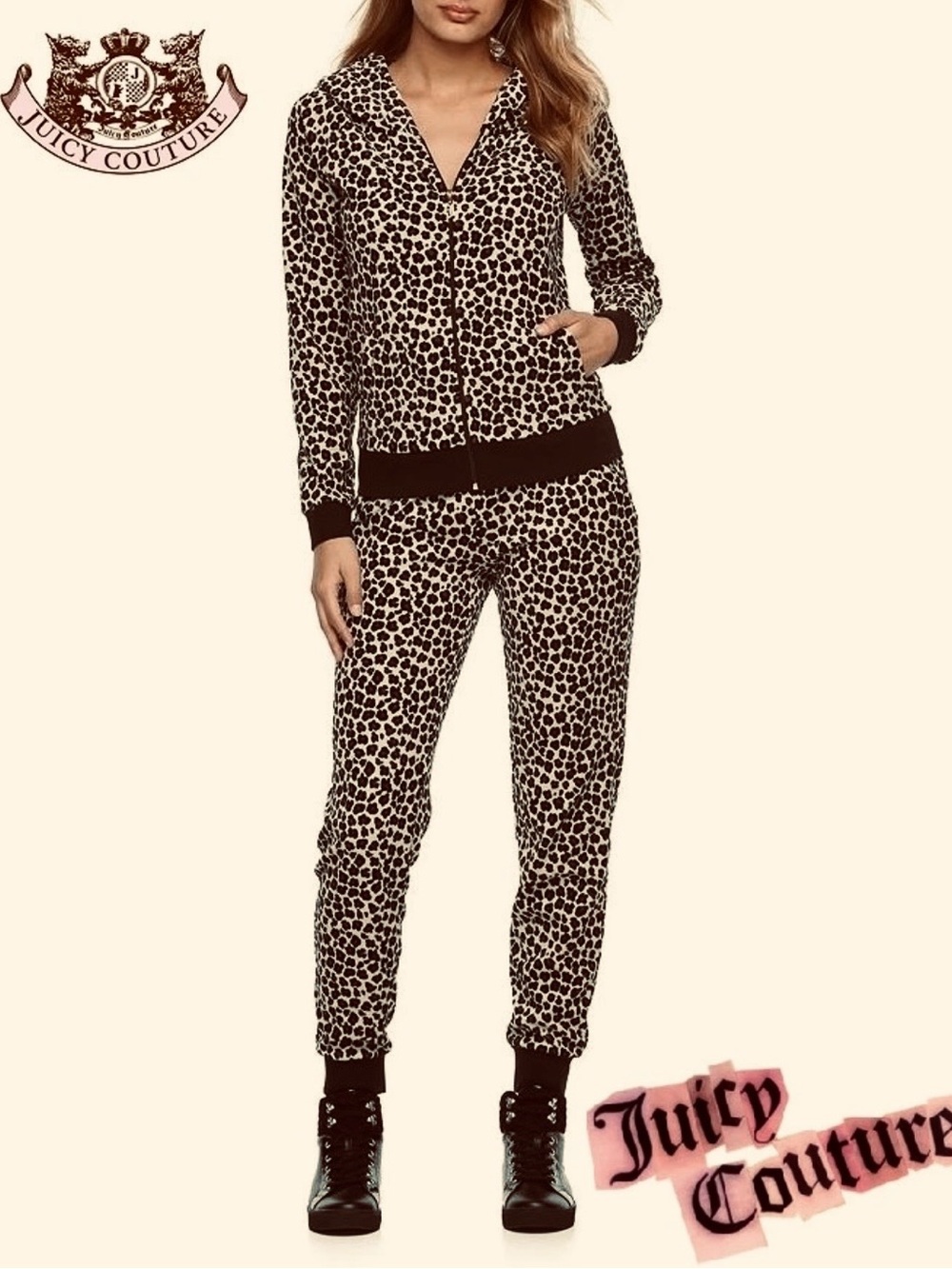Juicy Couture Leopard Print Velour Track Suit, Size L